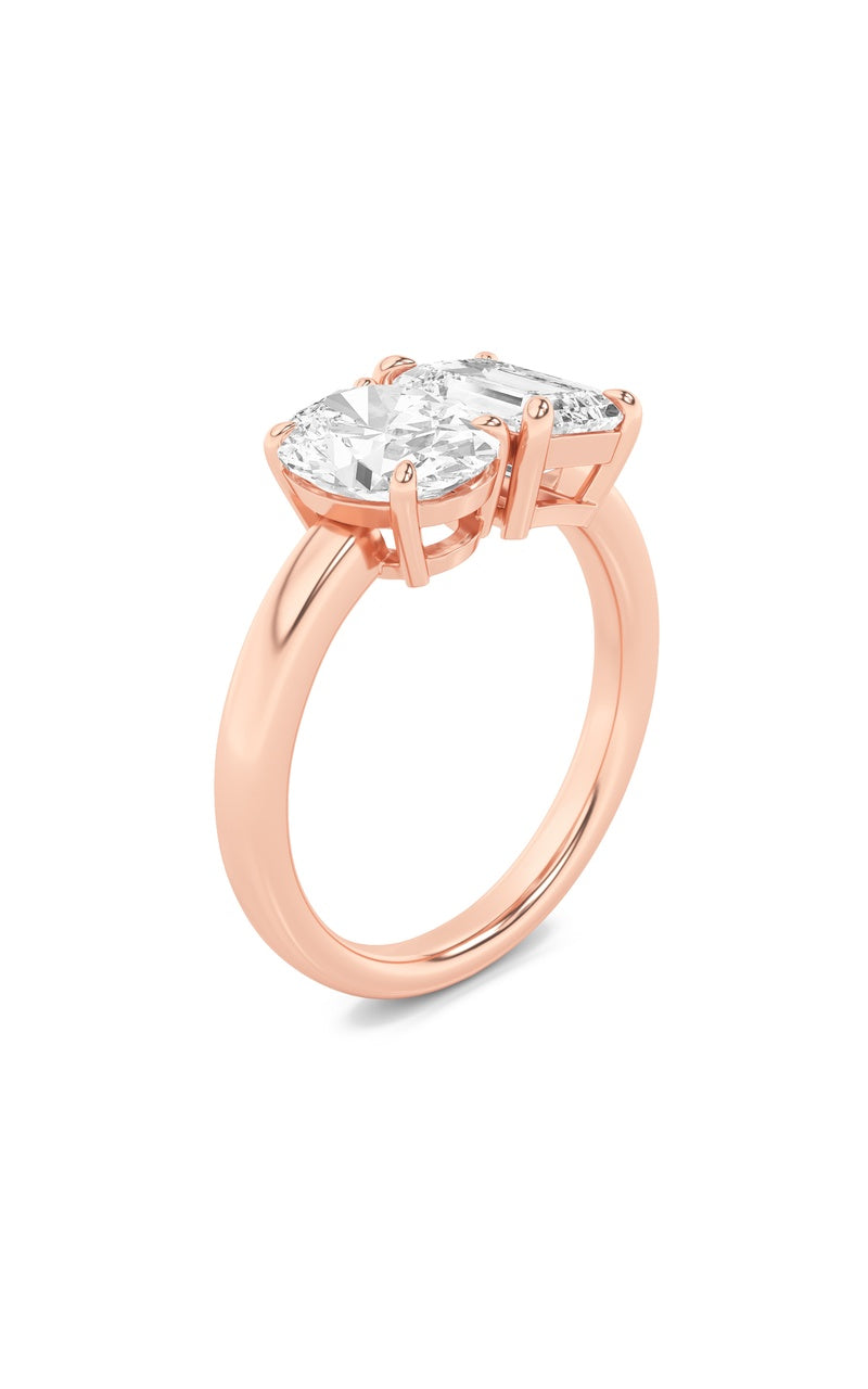 3CTW Emerald Shaped Lab Grown Diamond (F/VS) Toi et Moi Engagement Ring in 14K Gold, 14K Rose Gold