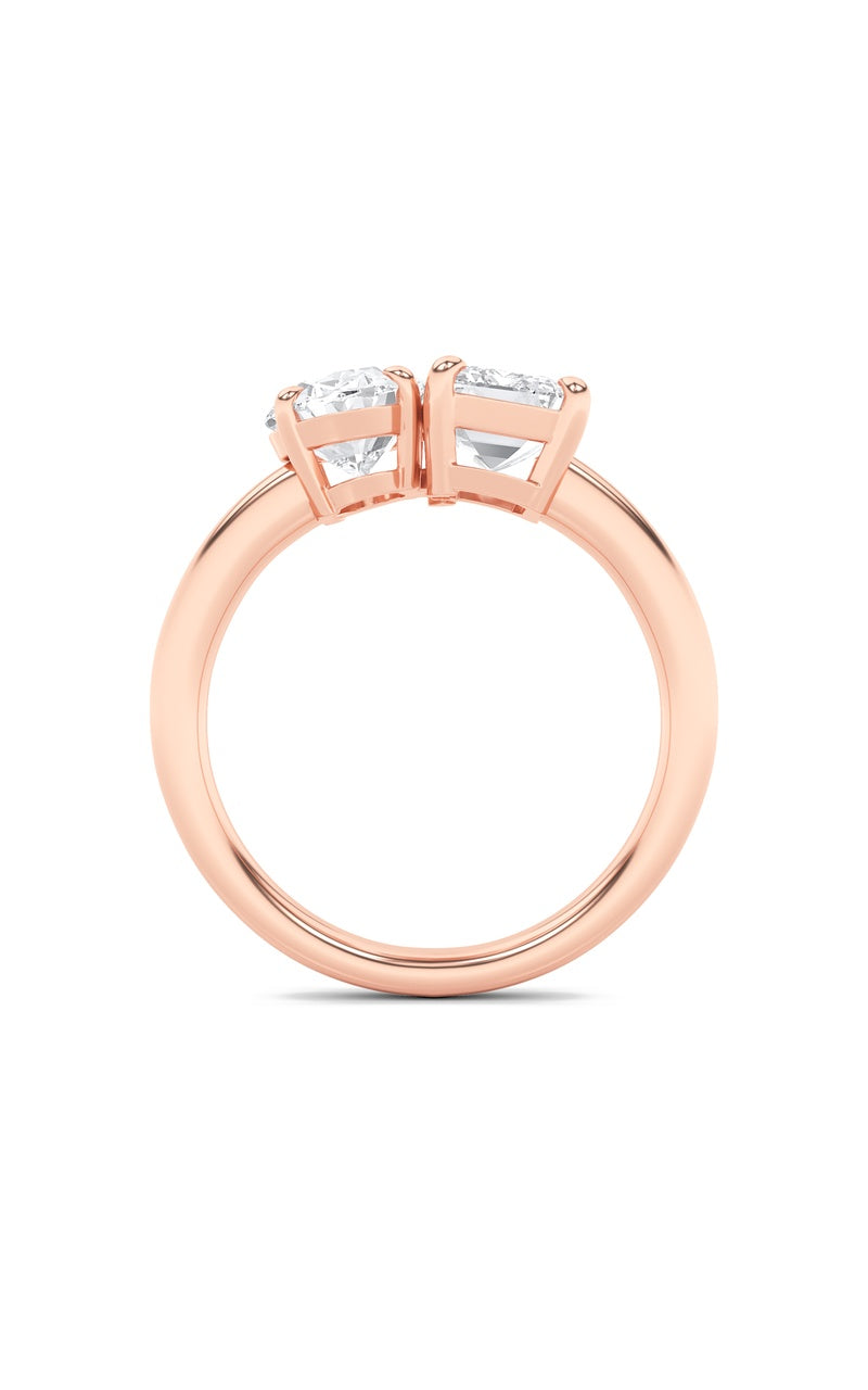 3CTW Emerald Shaped Lab Grown Diamond (F/VS) Toi et Moi Engagement Ring in 14K Gold, 14K Rose Gold
