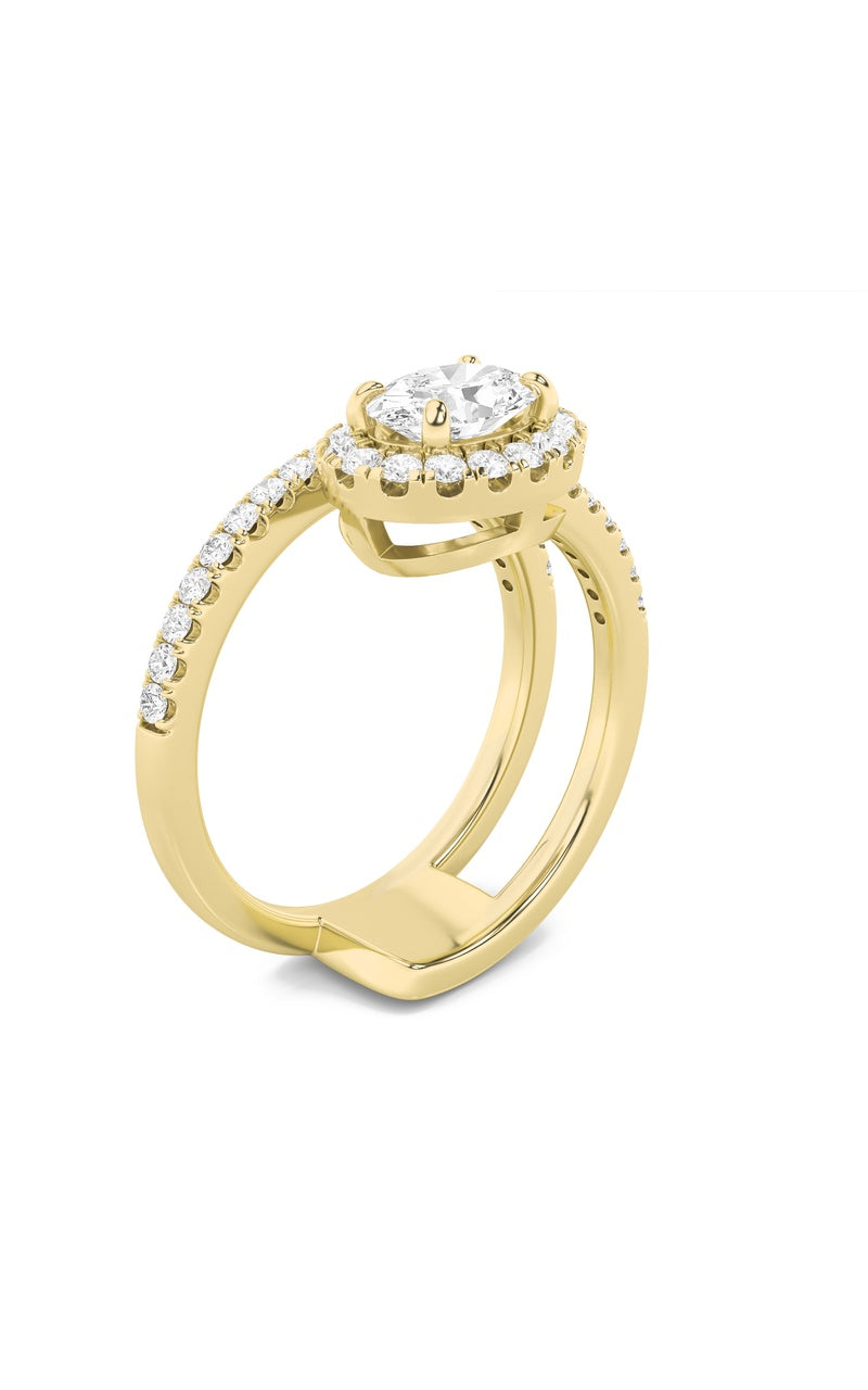 1CTW Oval Shaped Lab Grown Diamond (F/VS) Halo Accented Fashion Ring in 14K Gold