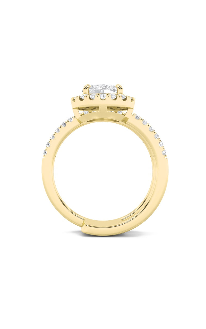 1Cttw Oval Shaped Lab Grown Diamond (F/VS) Halo Accented Fashion Ring in 14K Gold