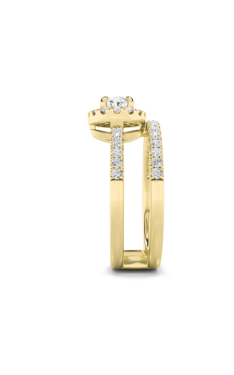 1CTW Oval Shaped Lab Grown Diamond (F/VS) Halo Accented Fashion Ring in 14K Gold