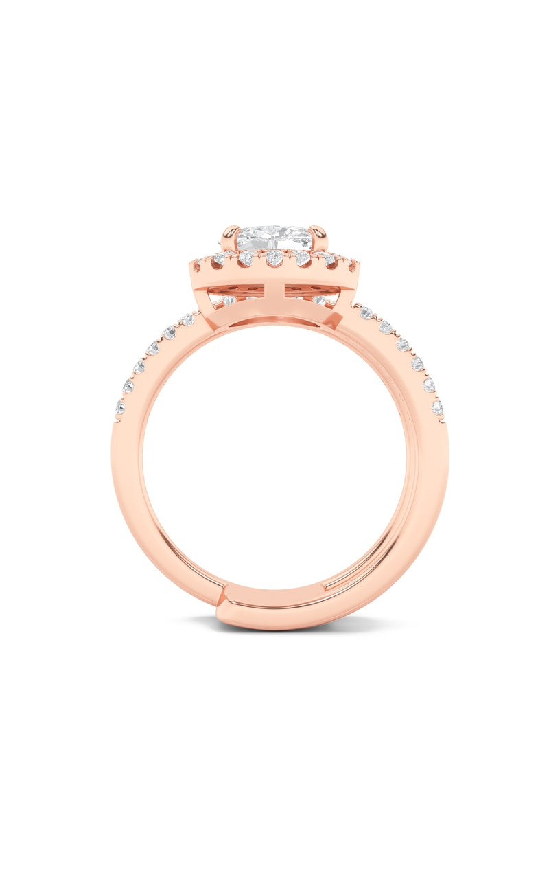 1Cttw Oval Shaped Lab Grown Diamond (F/VS) Halo Accented Fashion Ring in 14K Gold