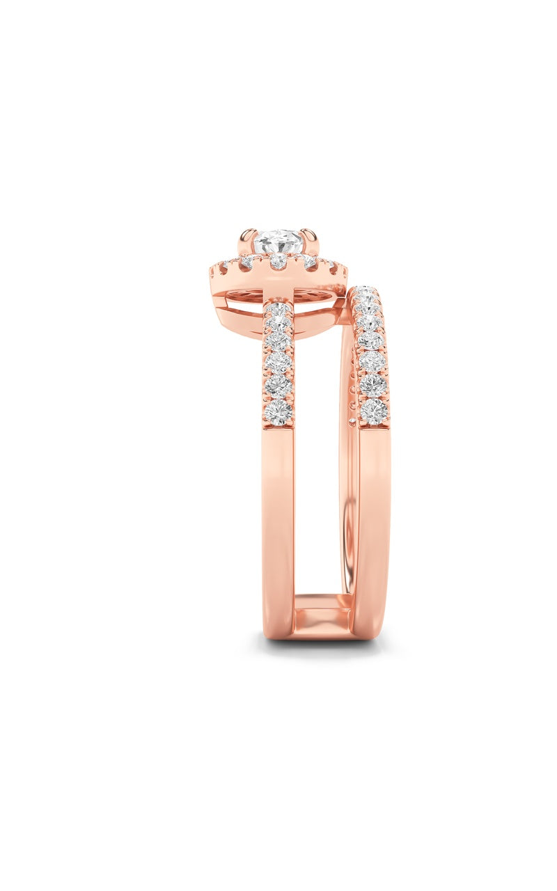 1Cttw Oval Shaped Lab Grown Diamond (F/VS) Halo Accented Fashion Ring in 14K Gold