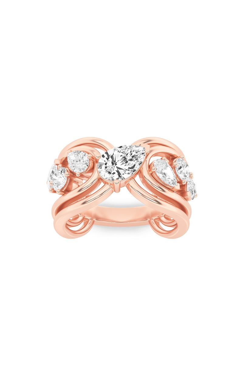 2Cttw Pear Shaped Lab Grown Diamond (F/VS) Seven Stone Fashion Ring in 14K Gold