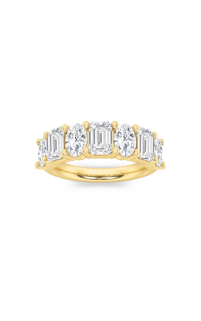 3CTW Emerald Shaped Lab Grown Diamond (F/VS) Seven Stone Band Ring in 14K Gold