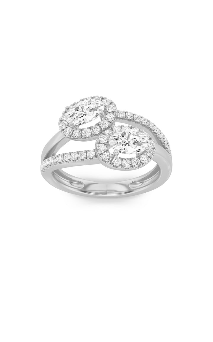 1Cttw Oval Shaped Lab Grown Diamond (F/VS) Accented Toi et Moi Fashiion Ring in 14K Gold