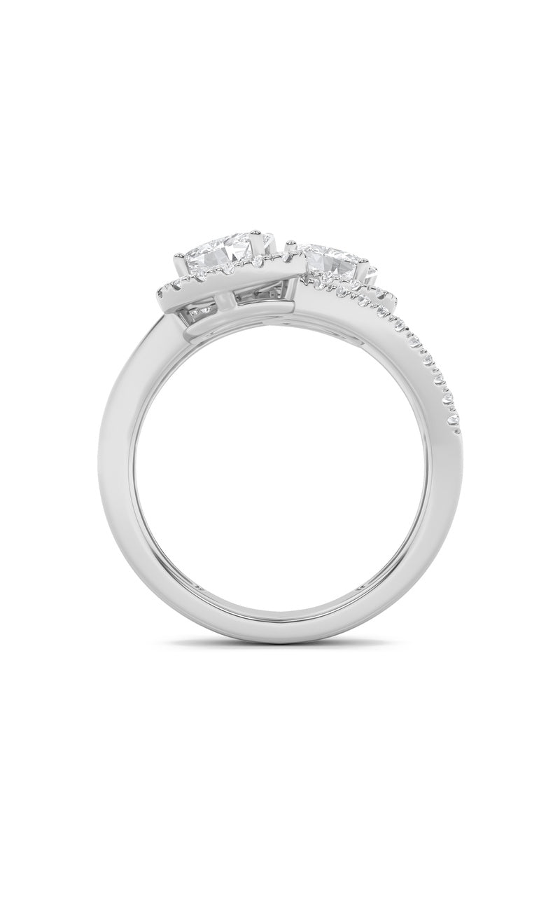 1Cttw Oval Shaped Lab Grown Diamond (F/VS) Accented Toi et Moi Fashiion Ring in 14K Gold