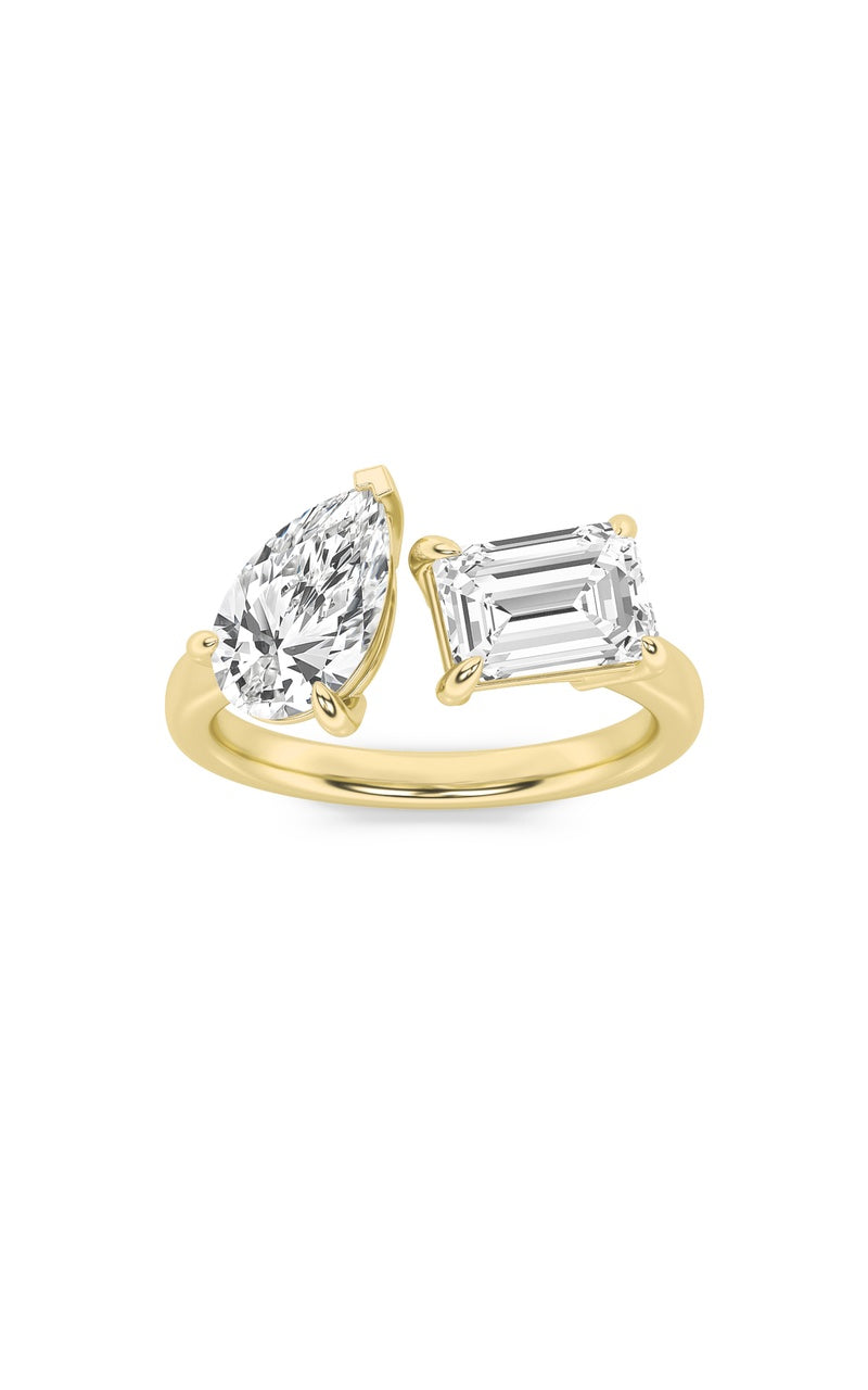 3CTW Emerald Shaped Lab Grown Diamond (F/VS) Toi et Moi Fashiion Ring in 14K Gold