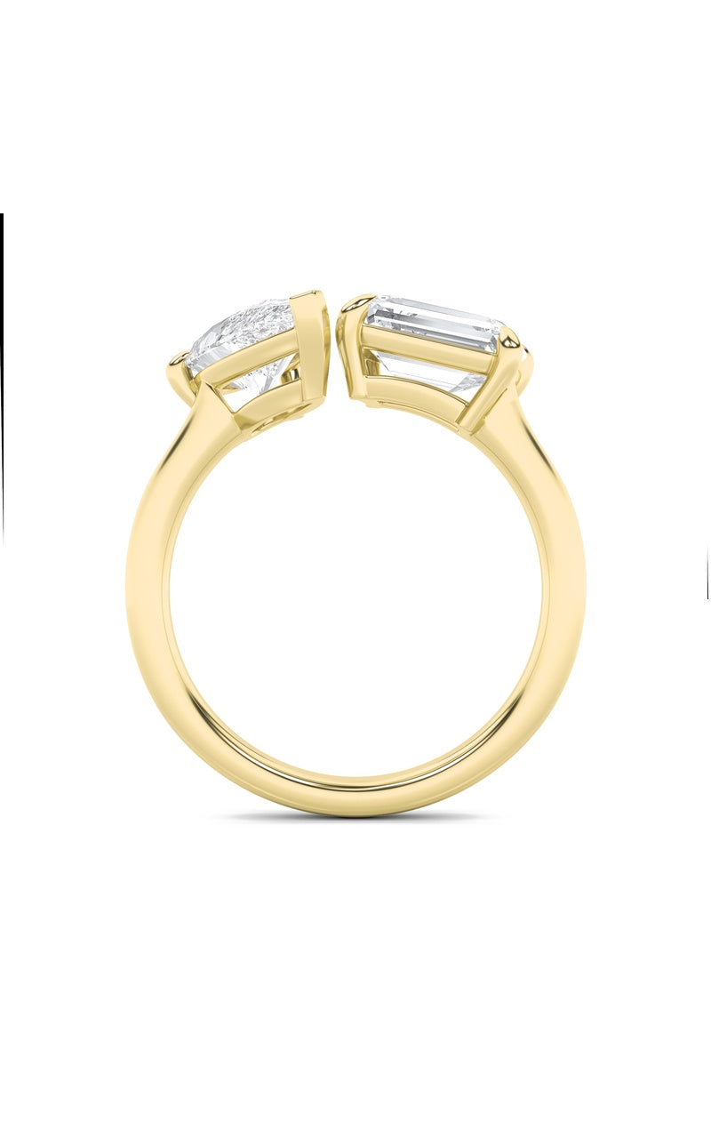 3CTW Emerald Shaped Lab Grown Diamond (F/VS) Toi et Moi Fashiion Ring in 14K Gold