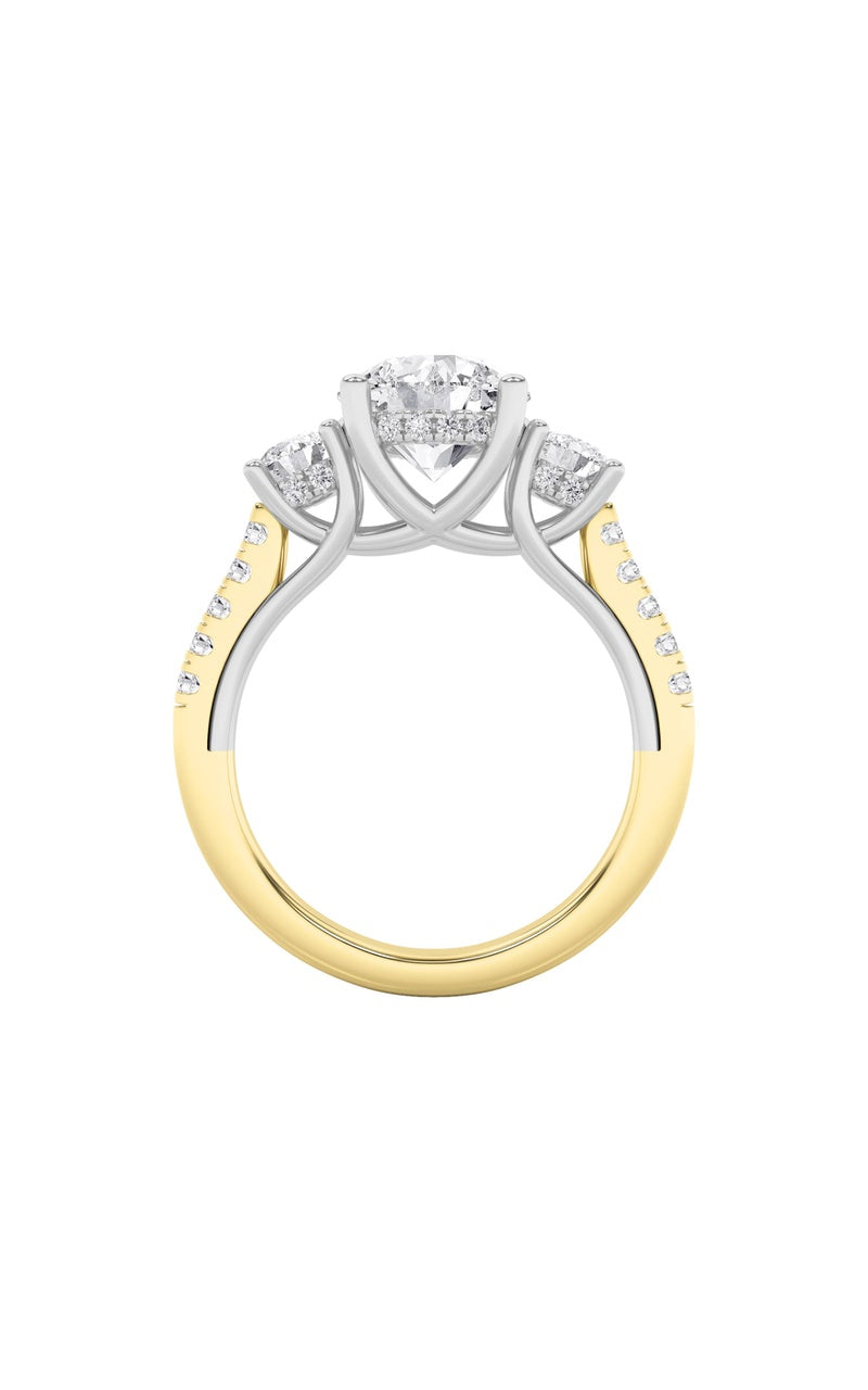 3CTW Round Shaped Lab Grown Diamond (F/VS) Accented Three Stone Ring in 14K Gold