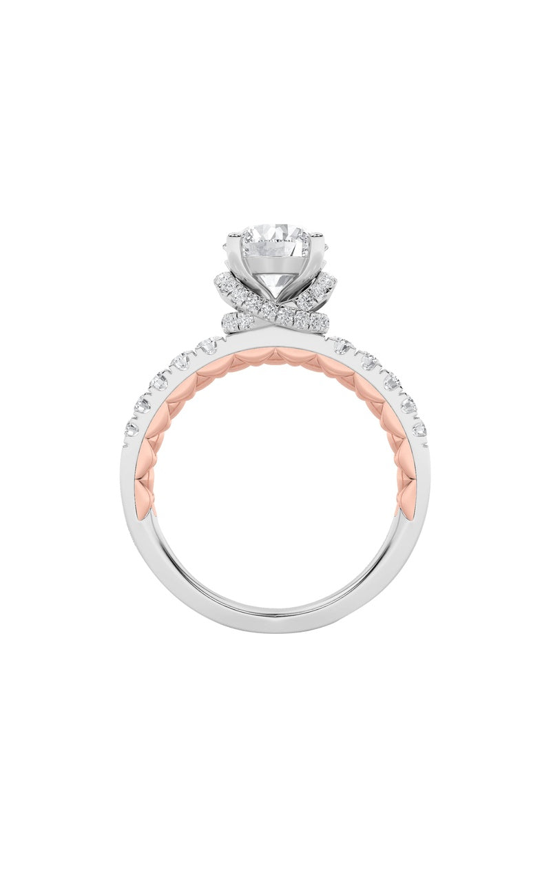 2Cttw Round Shaped Lab Grown Diamond (F/VS) Two Tone Accented Fancy Engagement Ring in 14K Gold