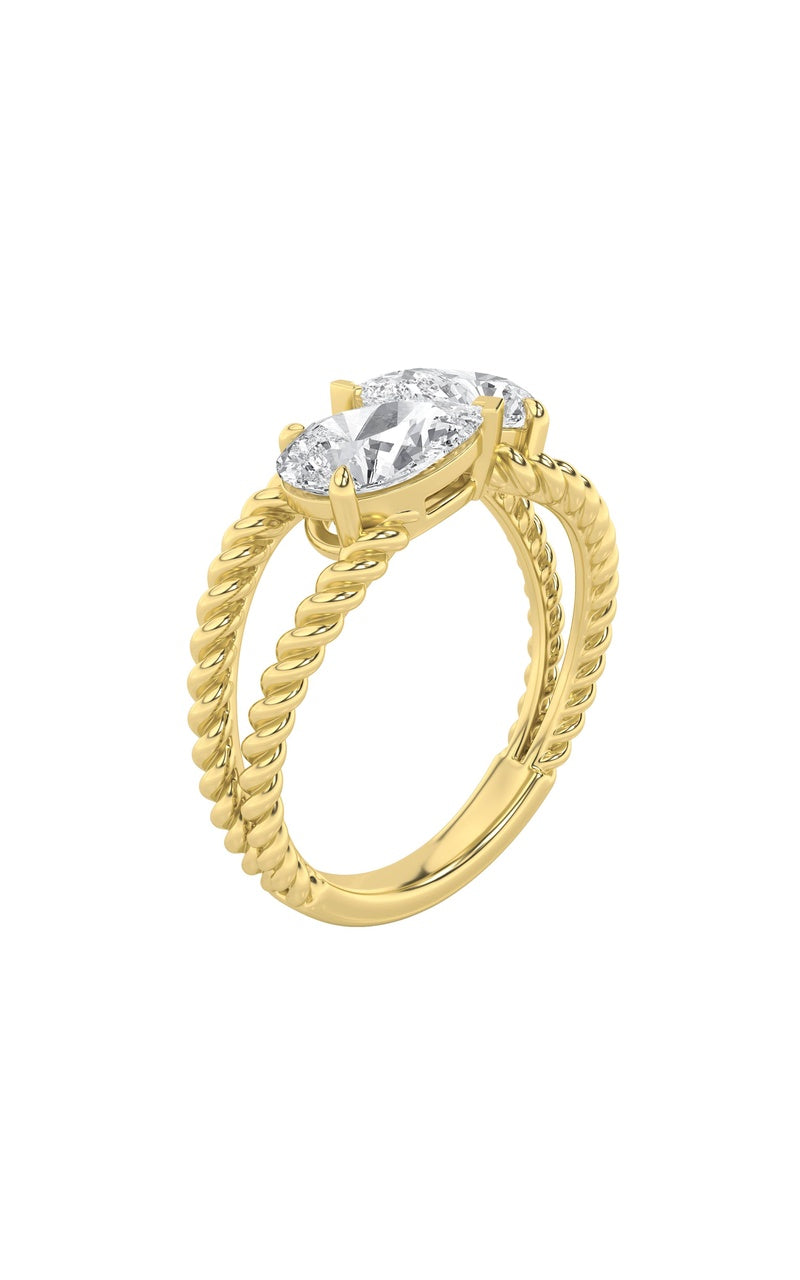 2CTW Pear Shaped Lab Grown Diamond (F/VS) Toi et Moi Fashiion Ring in 14K Gold