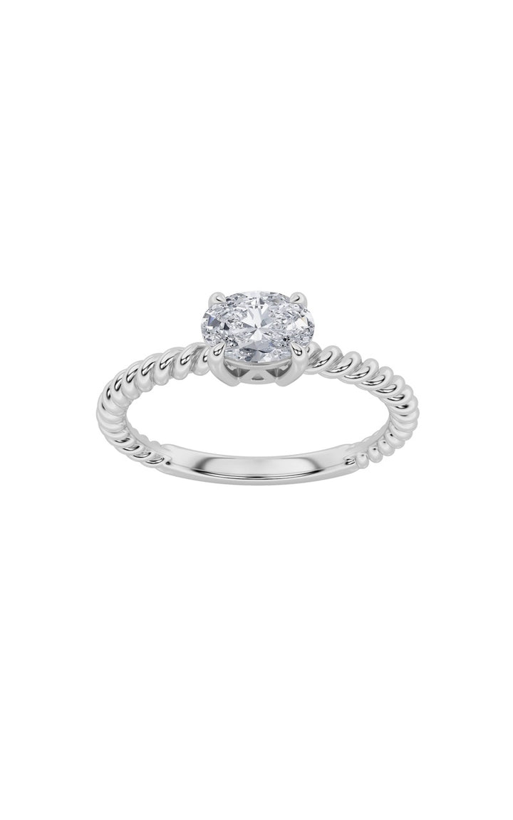 0.5CTW Oval Shaped Lab Grown Diamond (F/VS) Petite Solitaire Engagement RING in 14K Gold