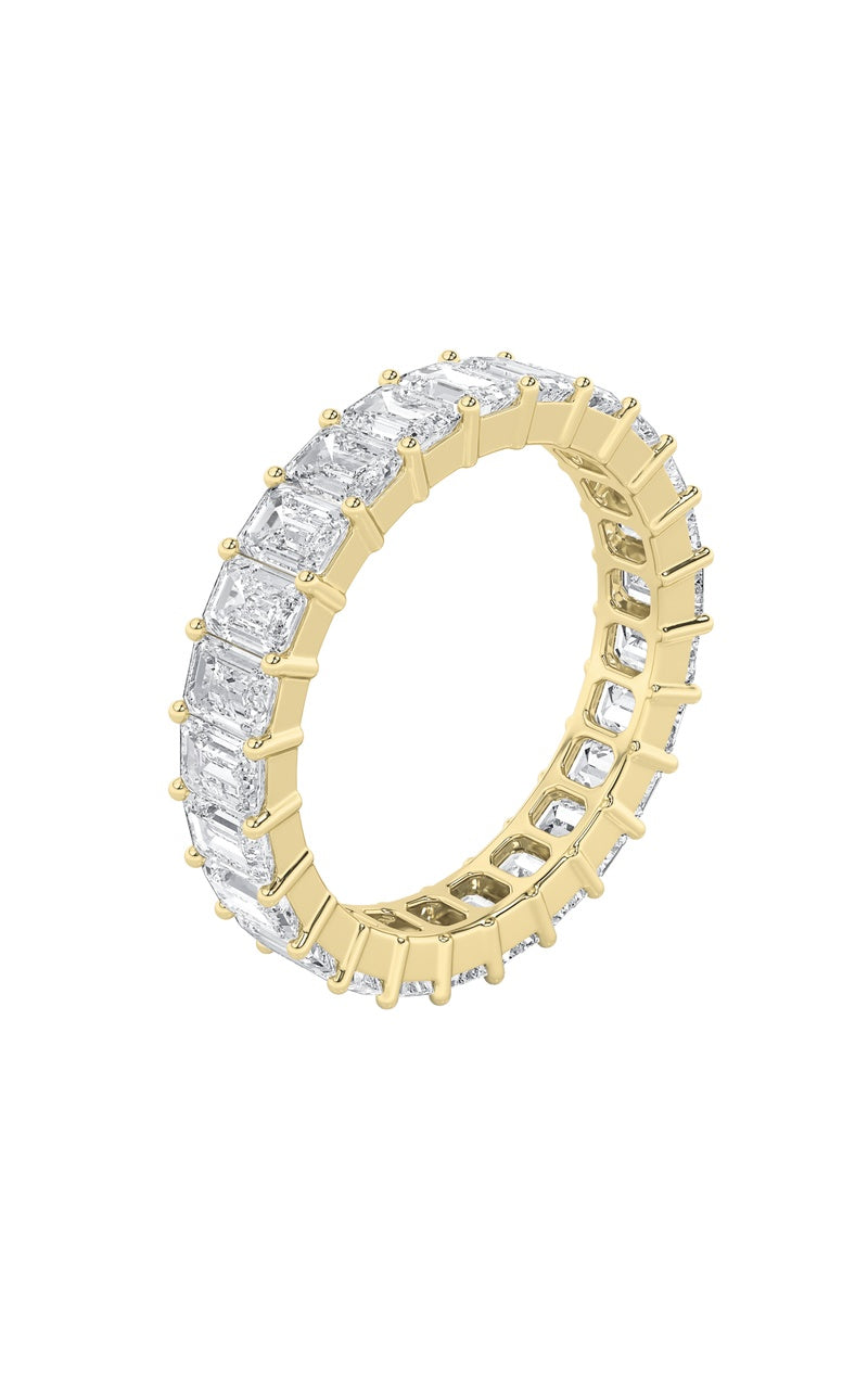 3.15CTW Emerald Shaped Lab Grown Diamond Split Prong Eternity Ring in 14K Gold (F/VS)