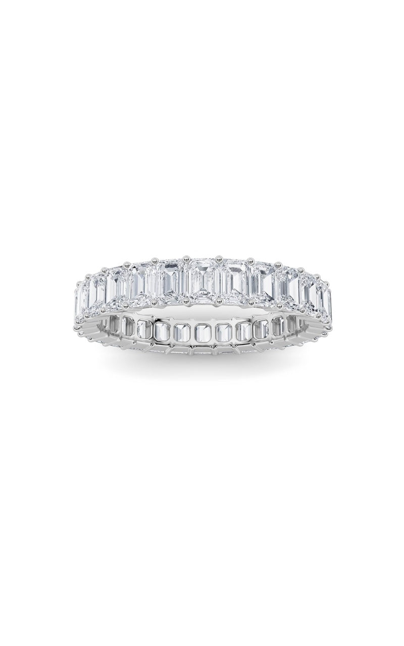3.35CTW Emerald Shaped Lab Grown Diamond Split Prong Eternity Ring in 14K Gold (F/VS)