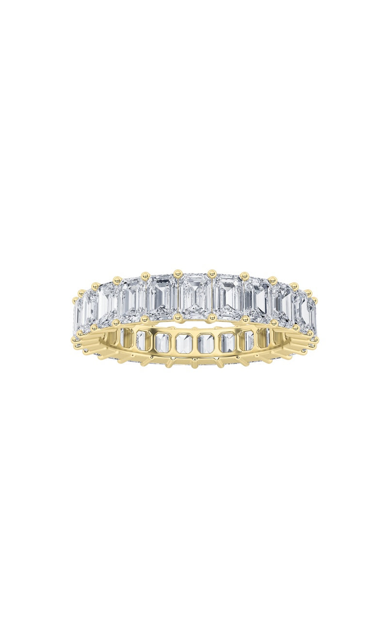 5.5CTW Emerald Shaped Lab Grown Diamond Split Prong Eternity Ring in 14K Gold (F/VS)