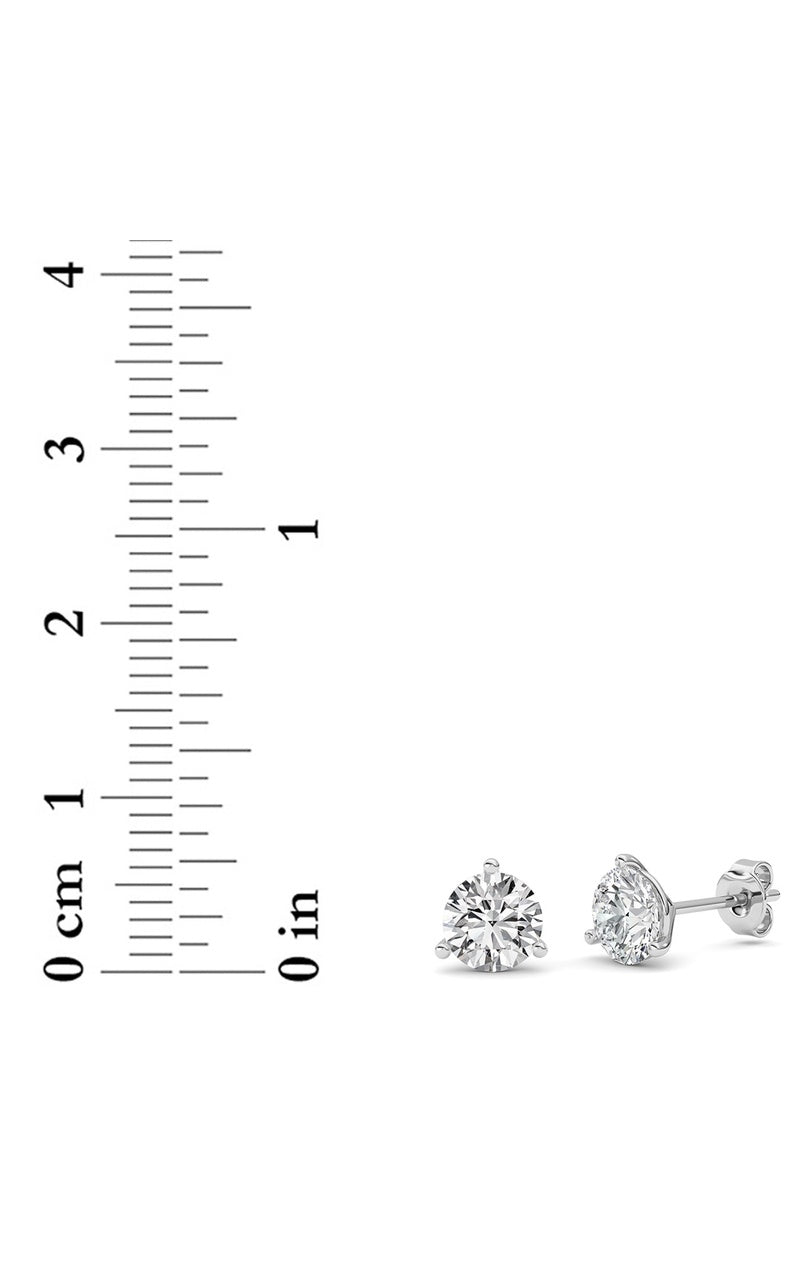 2CTW Round Shaped Lab Grown Diamond (F/VS) Three Prong Martini Stud Earrings in 14K White Gold