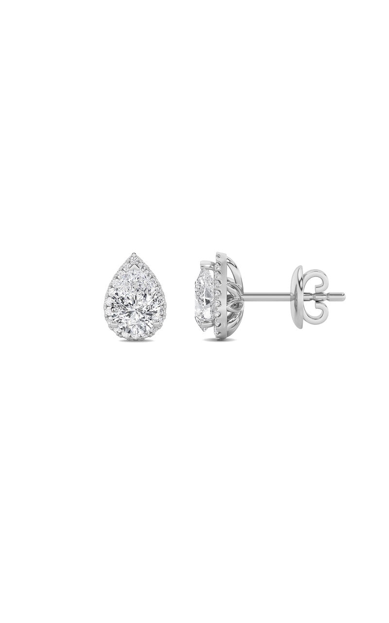 2Cttw Pear Shaped Lab Grown Diamond (F/VS) Halo Stud Earrings in 14K Gold
