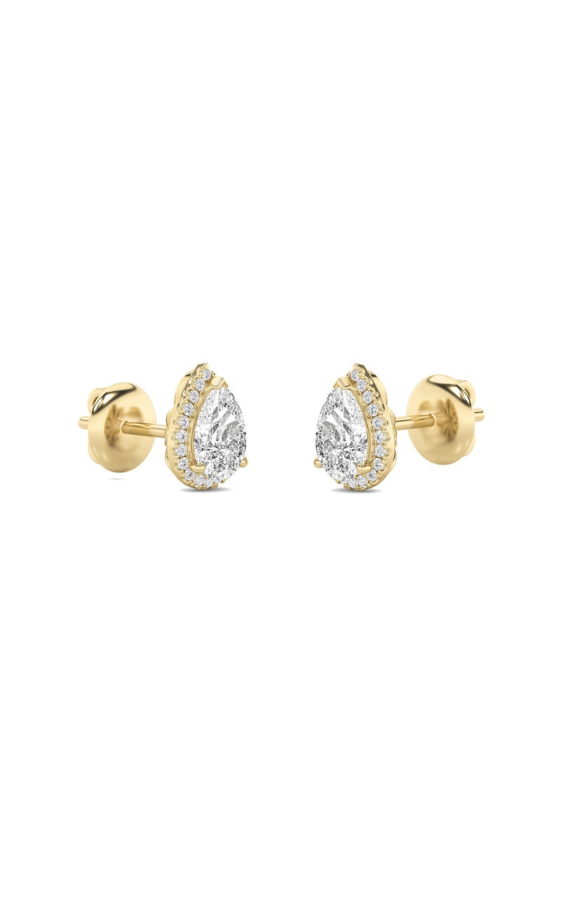 2Cttw Pear Shaped Lab Grown Diamond (F/VS) Halo Stud Earrings in 14K Gold