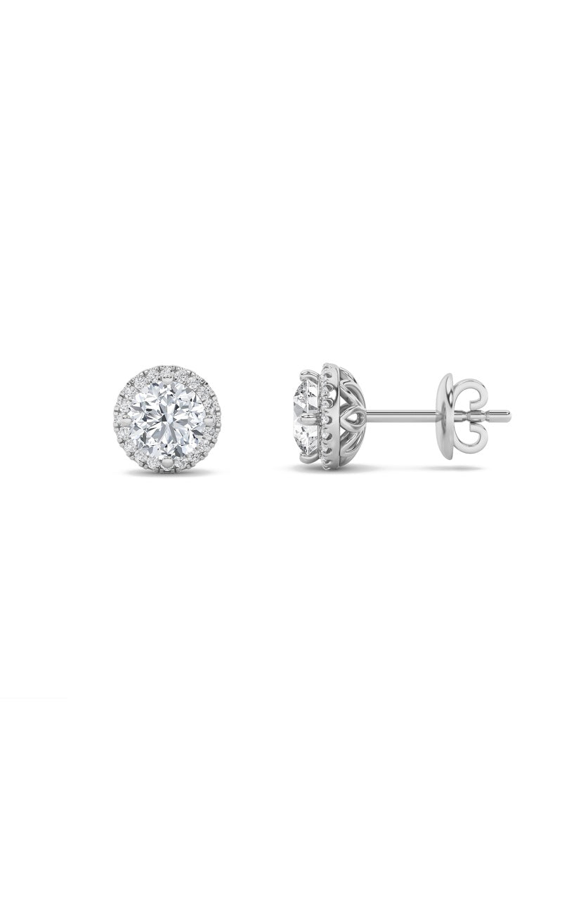 2Cttw Round Shaped Lab Grown Diamond (F/VS) Halo Stud Earrings in 14K Gold