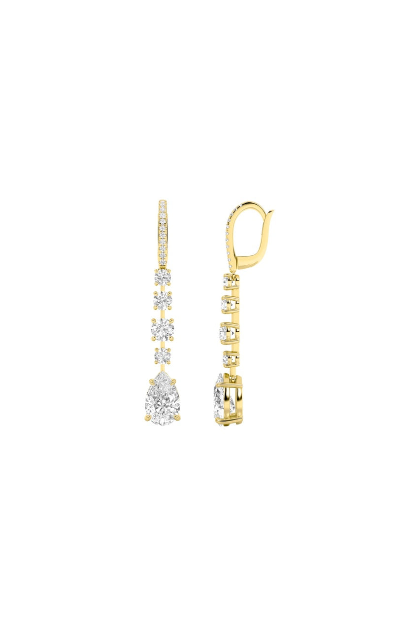 4.5CTW Pear Shaped Lab Grown Diamond (F/VS) Dangle Earrings in 14K Gold