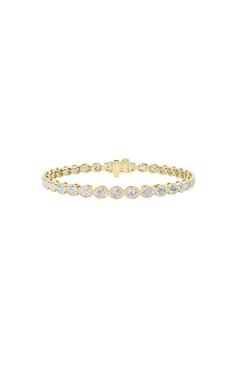 10CTW Oval Shaped Lab Grown Diamond (F/VS) East West Bezel Set Bracelet in 14K Gold