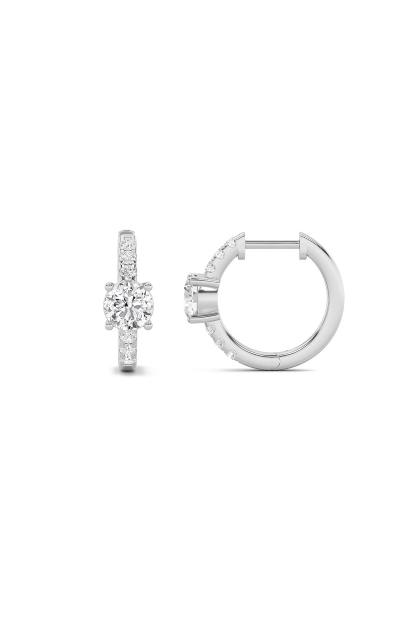 1.5CTW Round Shaped Lab Grown Diamond (F/VS) Solitare Accent Huggie Earrings in 14K Gold