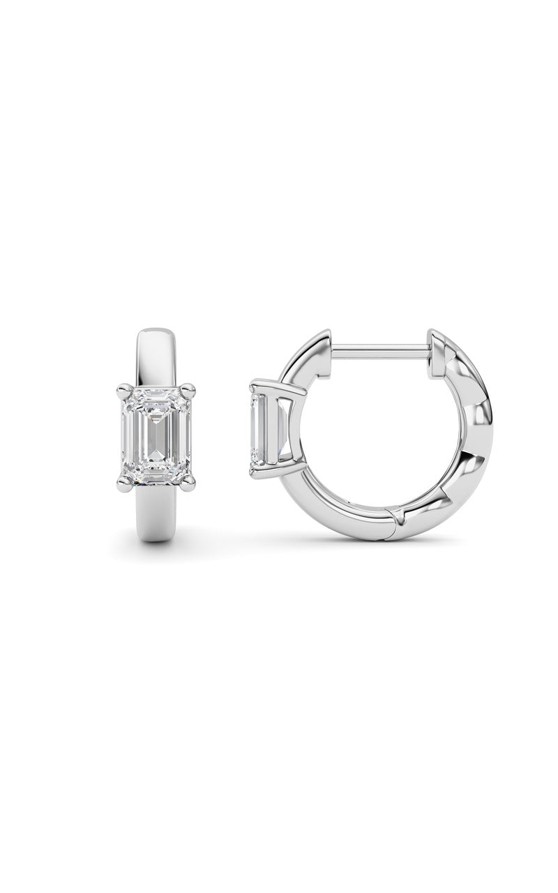 1Cttw Emerald Shaped Lab Grown Diamond (F/VS ) Huggie Earrings in 14K Gold