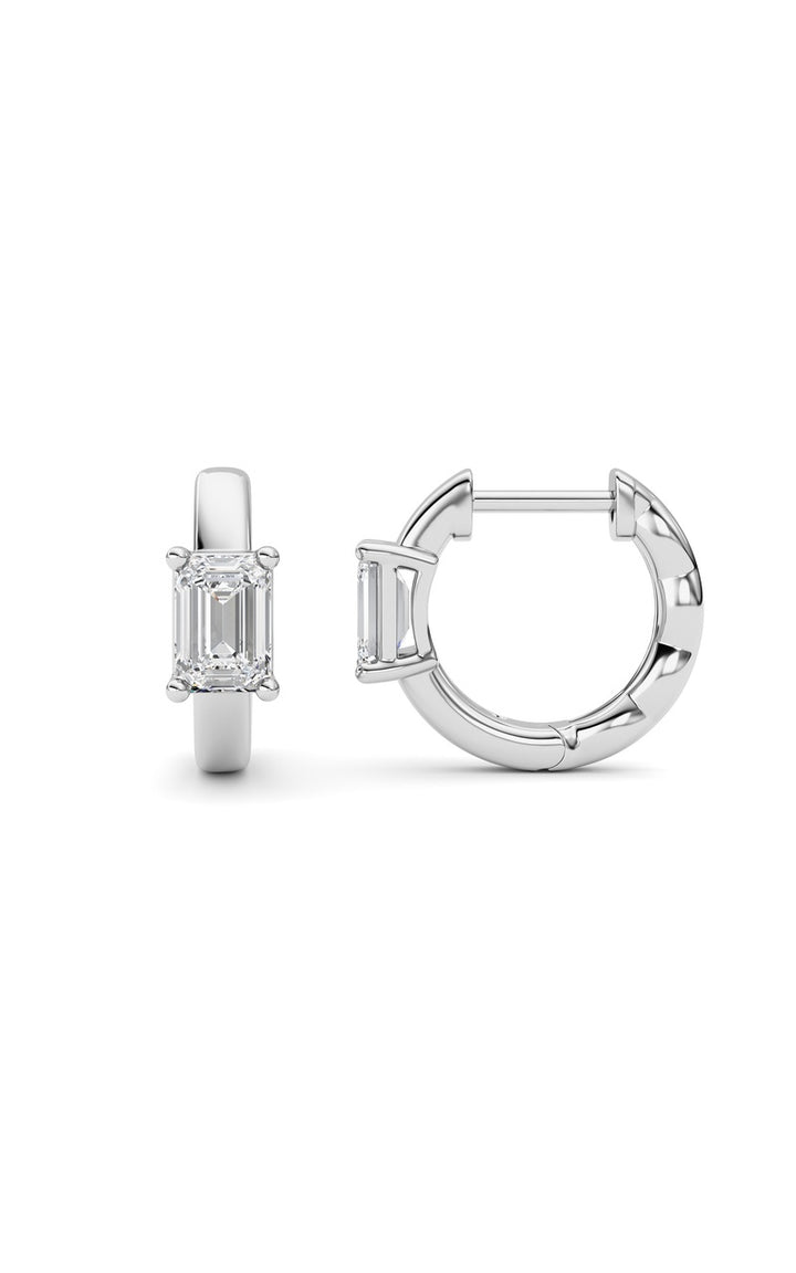 1Cttw Emerald Shaped Lab Grown Diamond (F/VS ) Huggie Earrings in 14K Gold