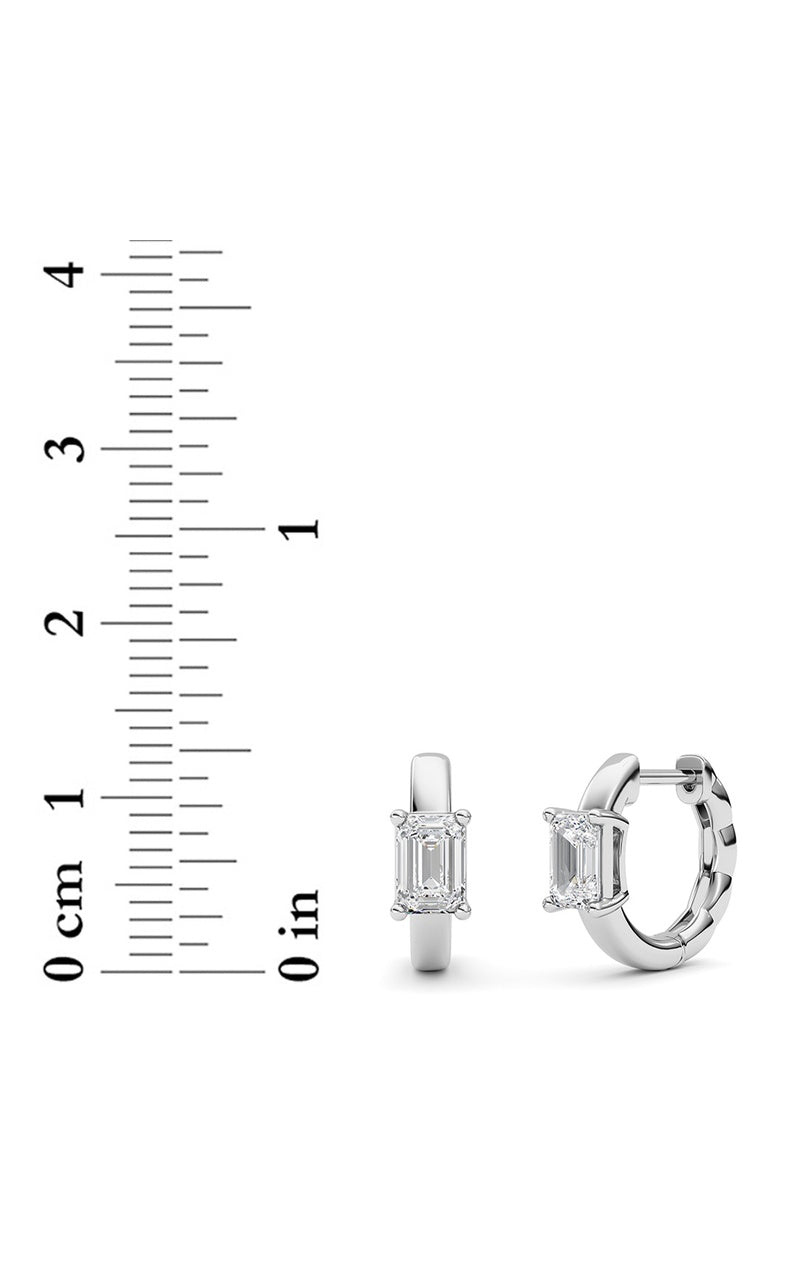 1Cttw Emerald Shaped Lab Grown Diamond (F/VS ) Huggie Earrings in 14K Gold