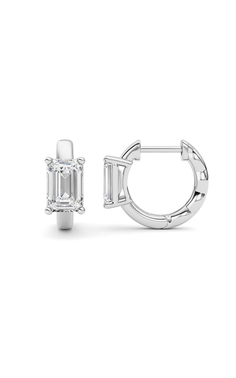 2Cttw Emerald Shaped Lab Grown Diamond (F/VS ) Huggie Earrings in 14K Gold