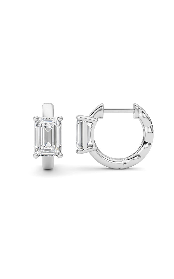 2Cttw Emerald Shaped Lab Grown Diamond (F/VS ) Huggie Earrings in 14K Gold