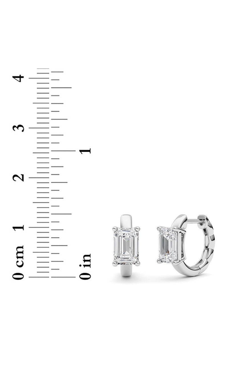 2Cttw Emerald Shaped Lab Grown Diamond (F/VS ) Huggie Earrings in 14K Gold