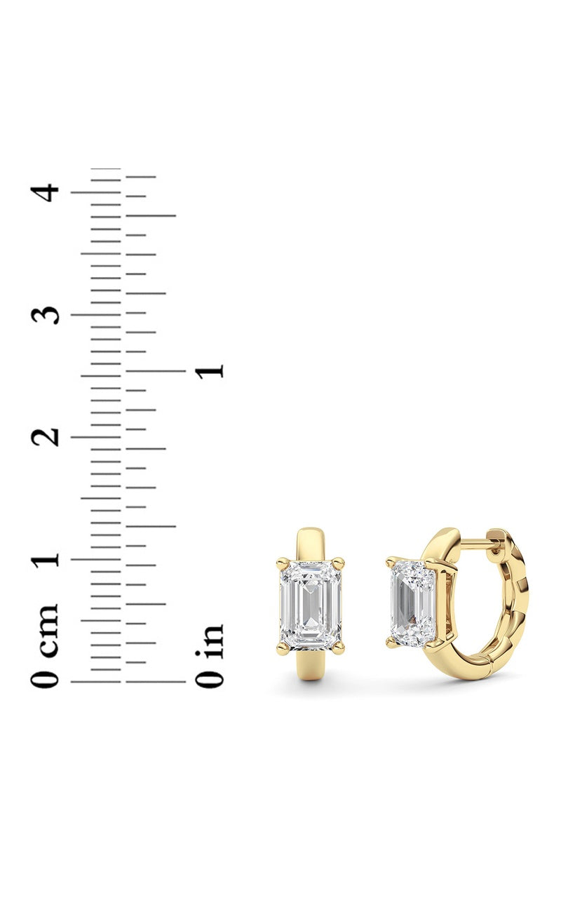 2CTW Emerald Shaped Lab Grown Diamond (F/VS ) Huggie Earrings in 14K Gold