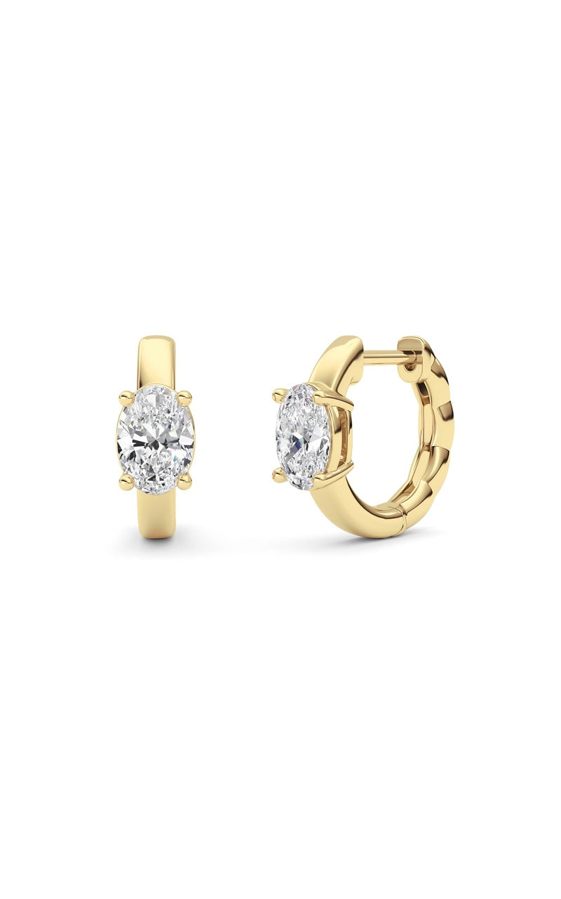 1CTW Oval Shaped Lab Grown Diamond (F/VS ) Huggie Earrings in 14K Gold
