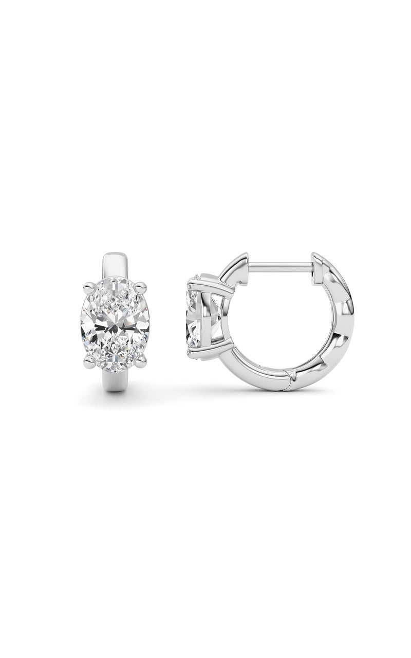 2CTW Oval Shaped Lab Grown Diamond (F/VS ) Huggie Earrings in 14K Gold