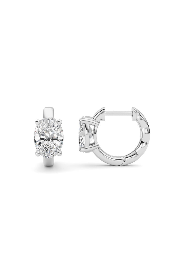 2CTW Oval Shaped Lab Grown Diamond (F/VS ) Huggie Earrings in 14K Gold