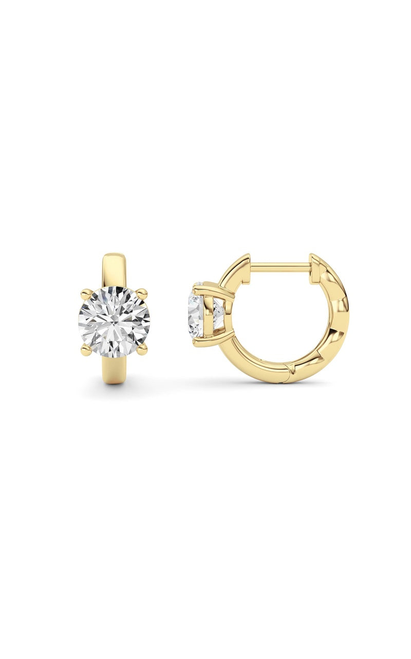 2CTW Round Shaped Lab Grown Diamond (F/VS ) Huggie Earrings in 14K Gold