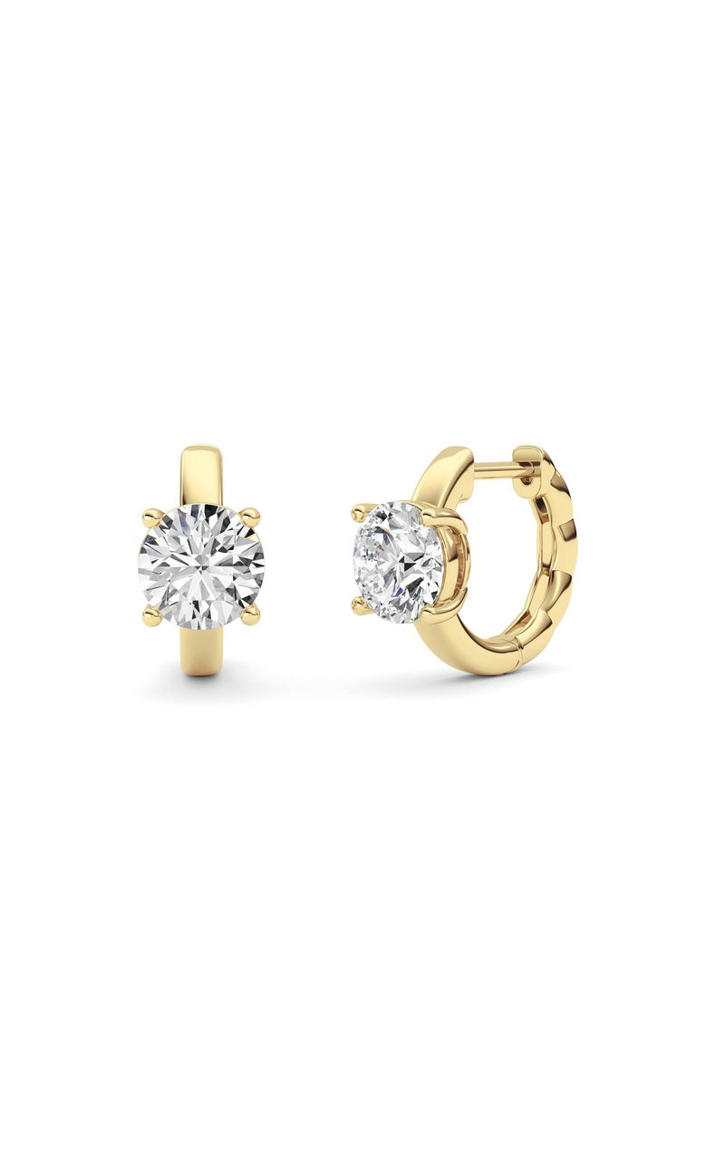 2CTW Round Shaped Lab Grown Diamond (F/VS ) Huggie Earrings in 14K Gold