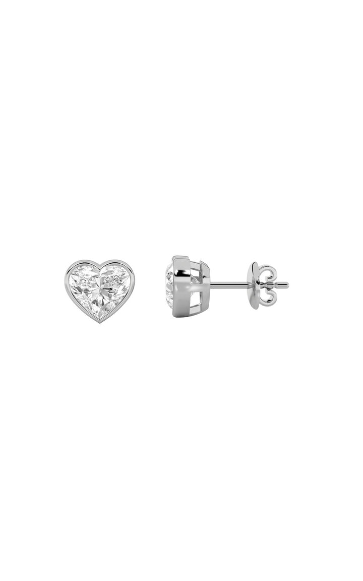 2CTW Heart Shaped Lab Grown Diamond (F/VS) Bezel Set Stud Earrings in 14K Gold