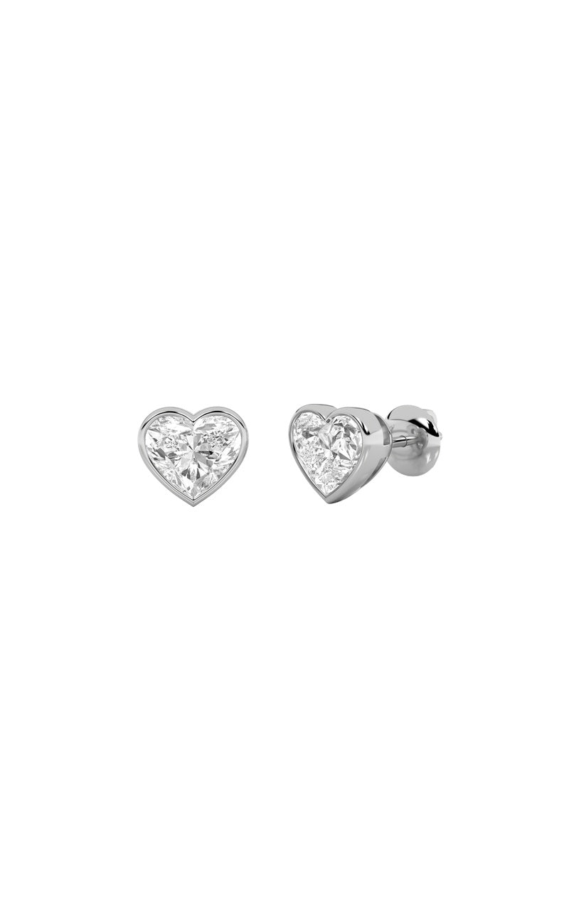 2CTW Heart Shaped Lab Grown Diamond (F/VS) Bezel Set Stud Earrings in 14K Gold