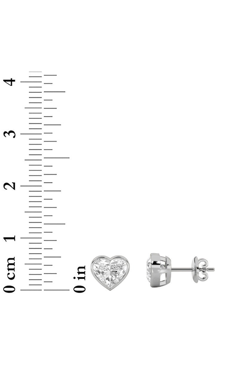 2CTW Heart Shaped Lab Grown Diamond (F/VS) Bezel Set Stud Earrings in 14K Gold