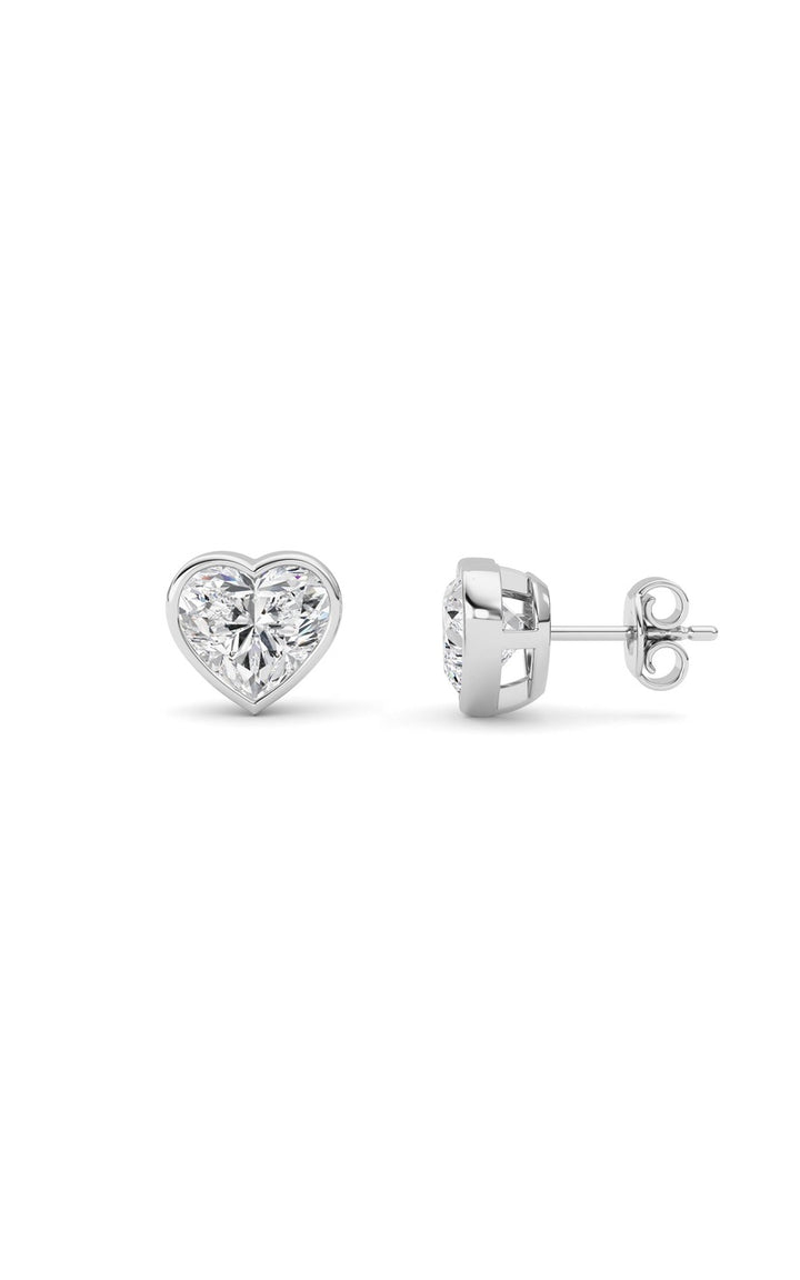 4Cttw Heart Shaped Lab Grown Diamond (F/VS) BezelSet Stud Earrings in 14K Gold