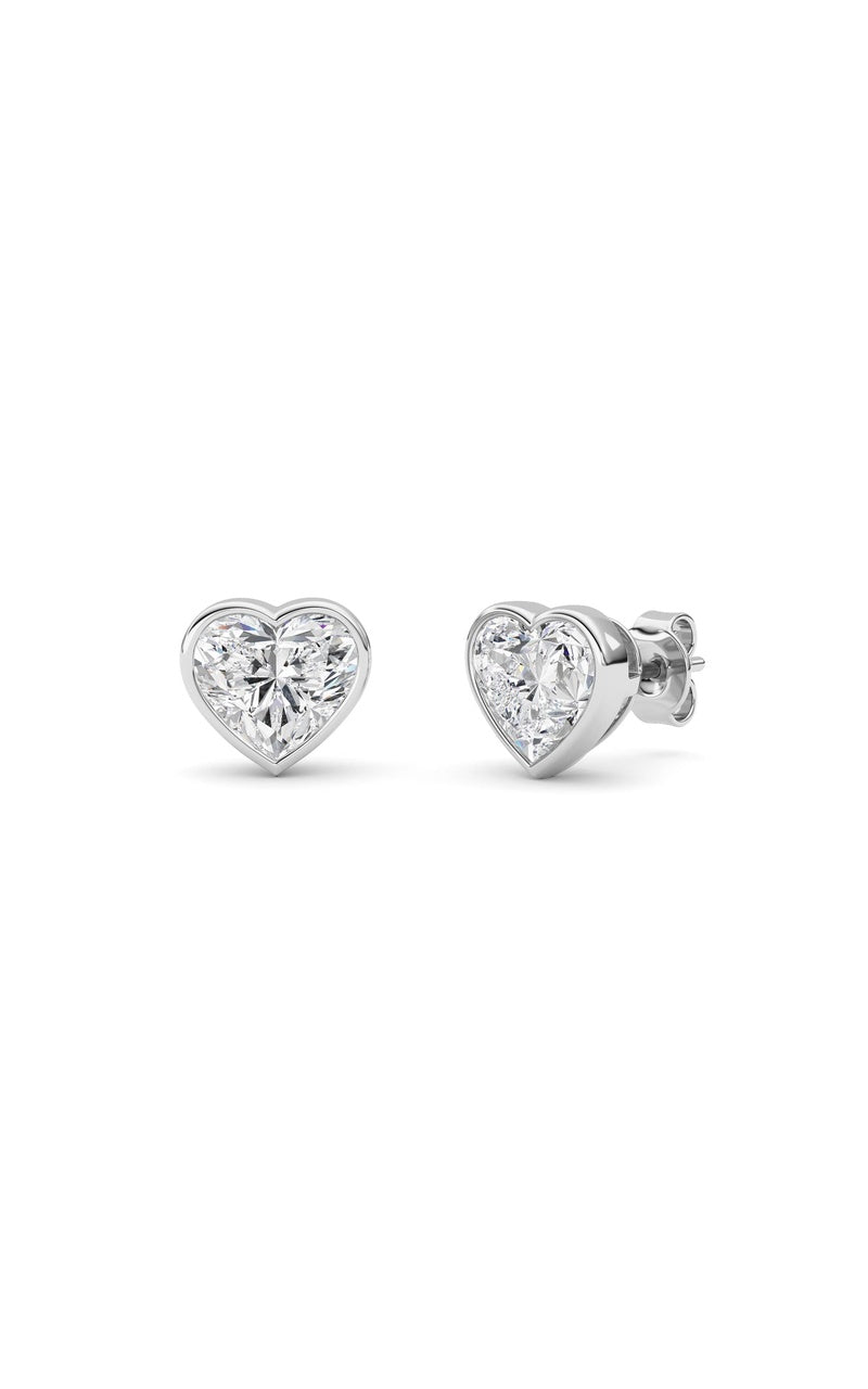 4Cttw Heart Shaped Lab Grown Diamond (F/VS) BezelSet Stud Earrings in 14K Gold