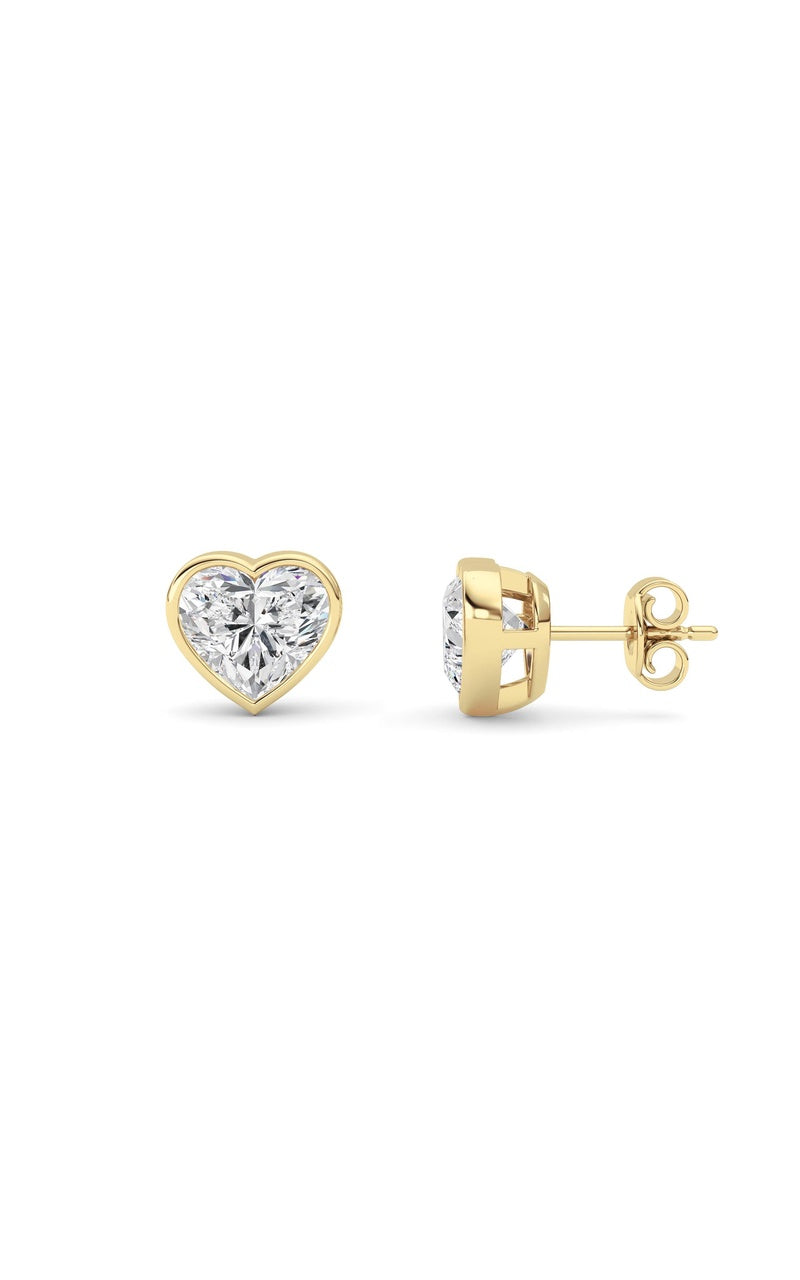 4Cttw Heart Shaped Lab Grown Diamond (F/VS) Bezel Set Stud Earrings in 14K Gold
