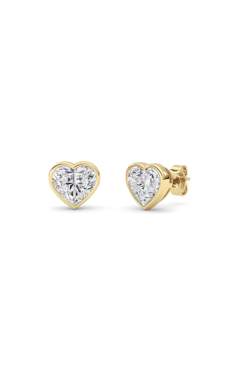 4Cttw Heart Shaped Lab Grown Diamond (F/VS) BezelSet Stud Earrings in 14K Gold