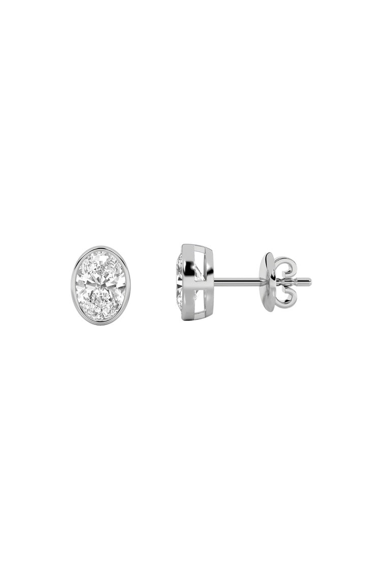 2Cttw Oval Shaped Lab Grown Diamond (F/VS) Bezel Set Stud Earrings in 14K Gold