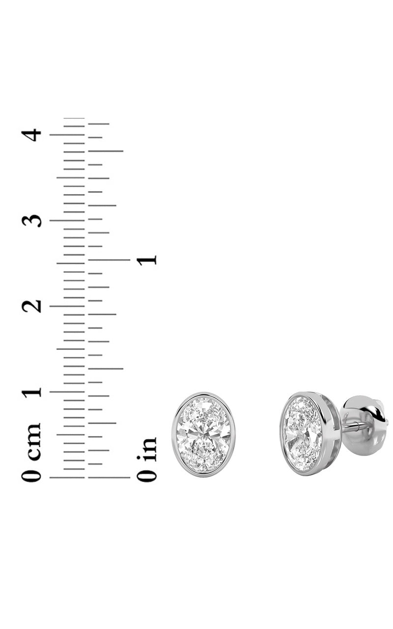 2Cttw Oval Shaped Lab Grown Diamond (F/VS) Bezel Set Stud Earrings in 14K Gold