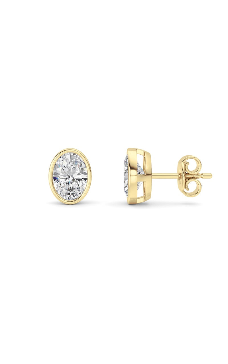 2Cttw Oval Shaped Lab Grown Diamond (F/VS) Bezel Set Stud Earrings in 14K Gold