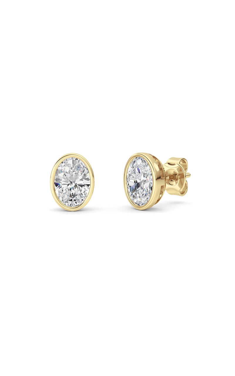 2CTW Oval Shaped Lab Grown Diamond (F/VS) Bezel Set Stud Earrings in 14K Gold